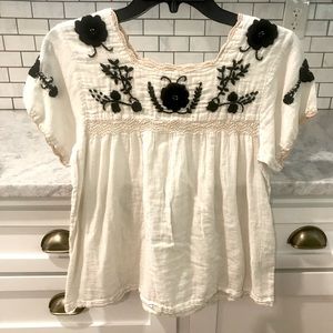 THML Floral Black Embroidered Cream 100% India Cotton Size Small